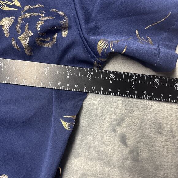 ZEROYAA Mens XXL Floral Rose Blue Gold Button Up Dress Shirt Short Sleeve - Picture 6 of 7